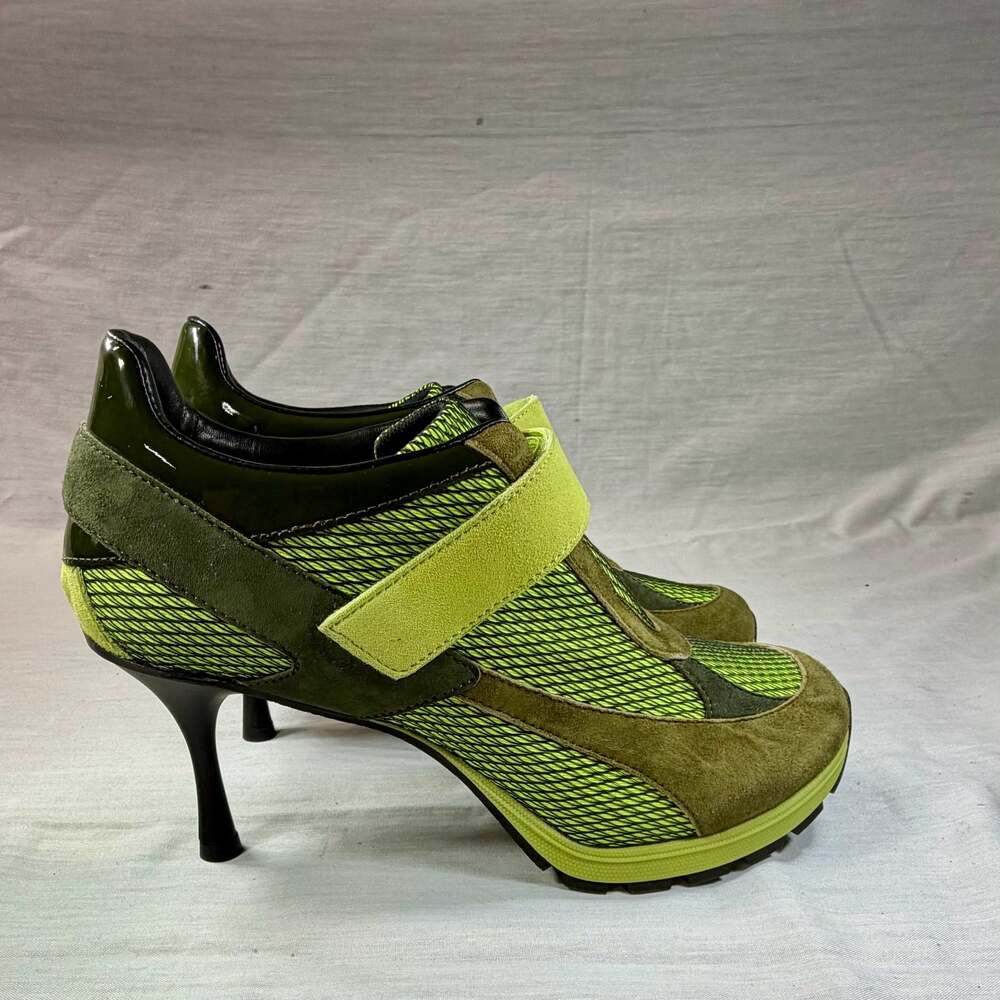 Sneex The Tepper Sneaker Heels in Green Suede and Mesh - Picture 3 of 11